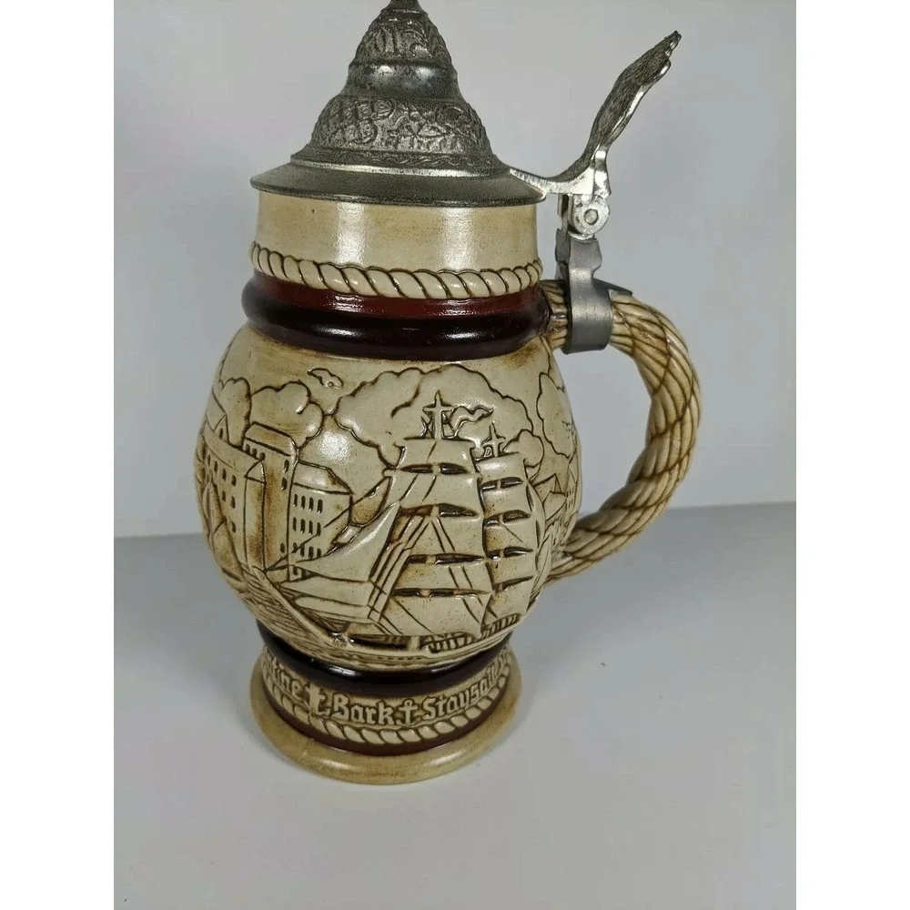 Vintage Avon Ceramic Beer Steins Western Round Up & Tall Ships Set of 2 with Box